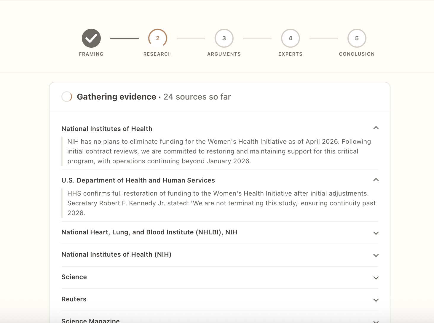 Use the Sources panel to build from evidence, not search